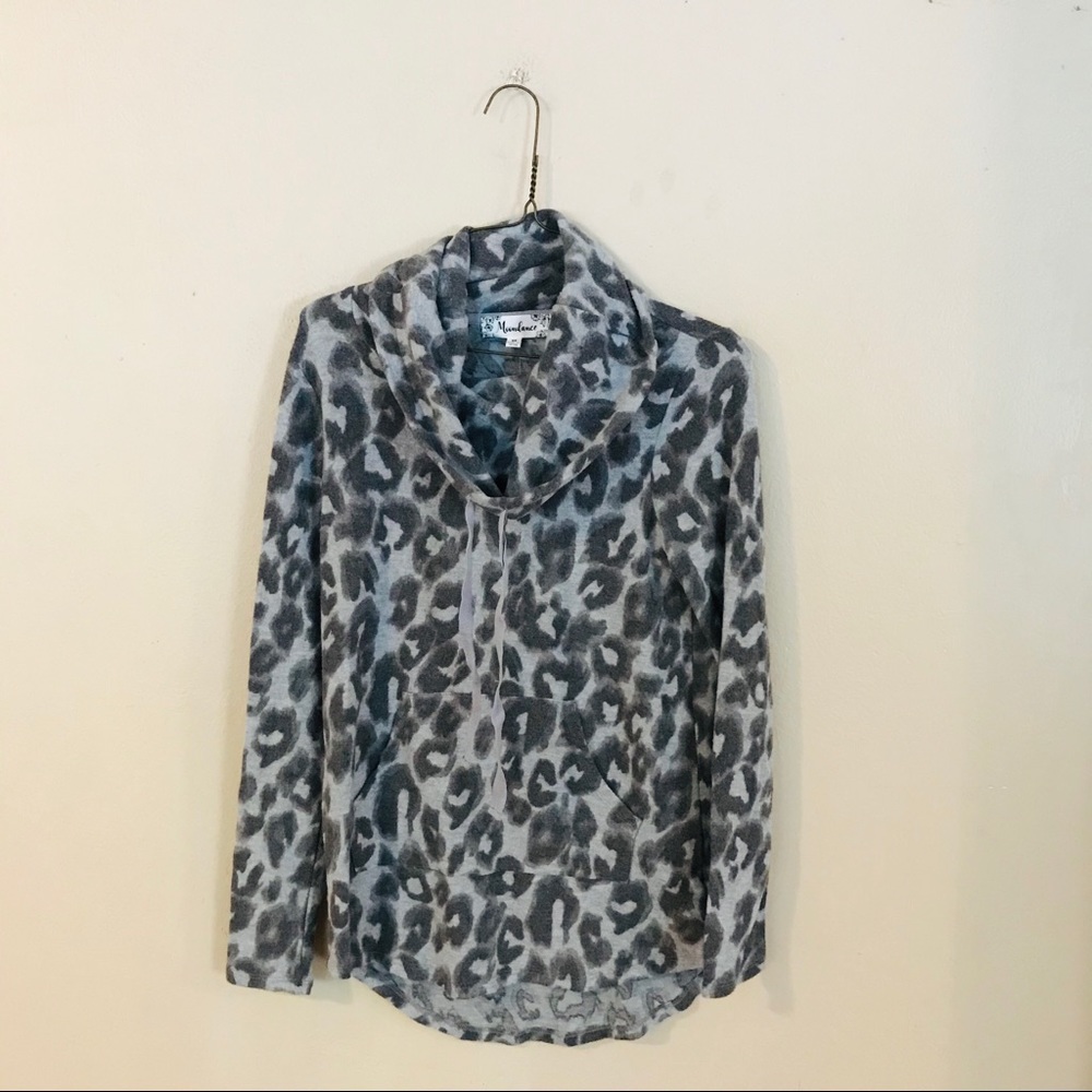 NWT Gray Leopard Cowl Neck Knit Top